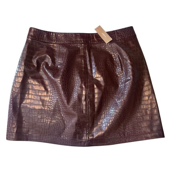 J. Crew Croc-Embellished Faux Leather Mini Skirt Midnight Brown Size 4 NWT - Picture 7 of 12